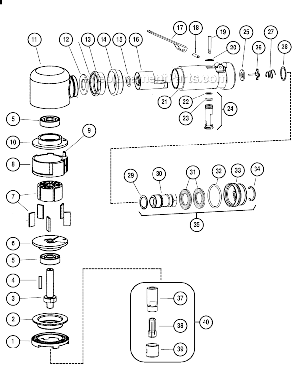 Page A Diagram and Parts List for 52196  Dynabrade Grinder