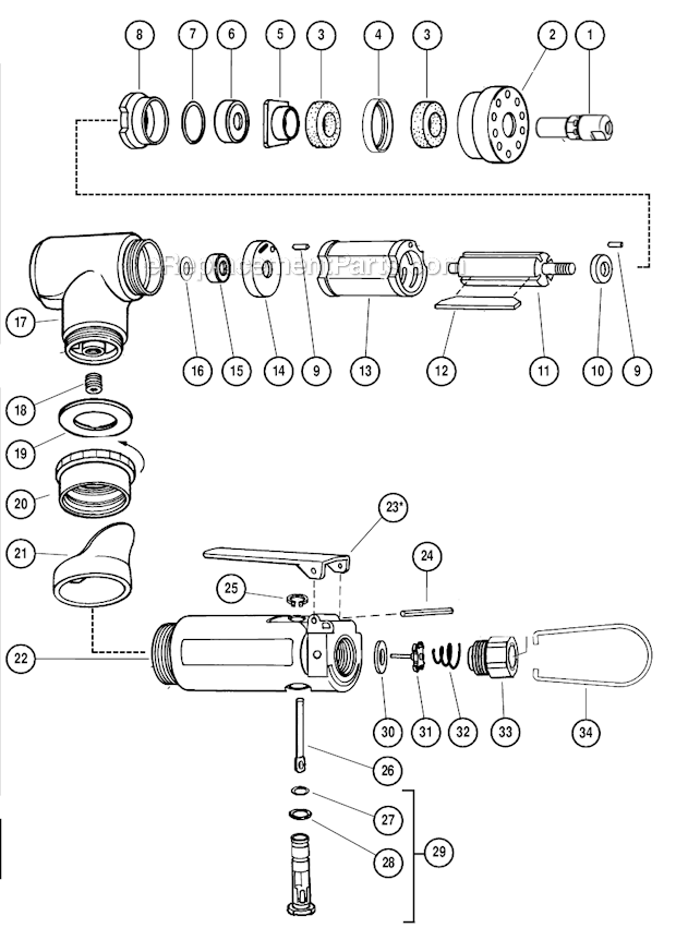 Page A Diagram and Parts List for 52204  Dynabrade Grinder