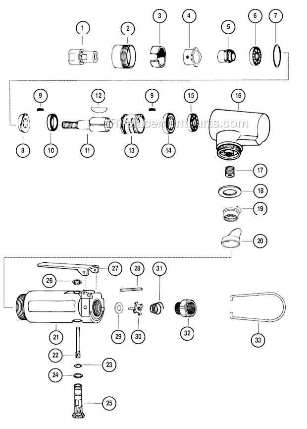 Page A Diagram and Parts List for 52218  Dynabrade Grinder