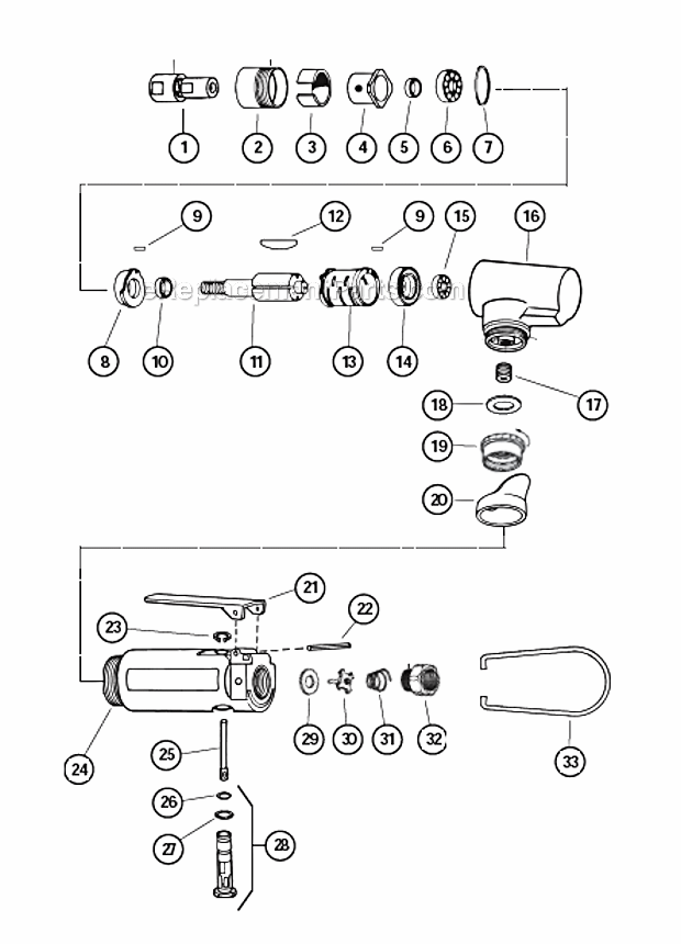 Page A Diagram and Parts List for 52261  Dynabrade Grinder