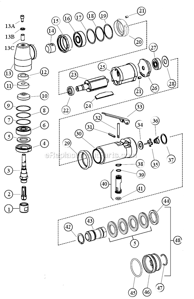 Page A Diagram and Parts List for 52317  Dynabrade Grinder