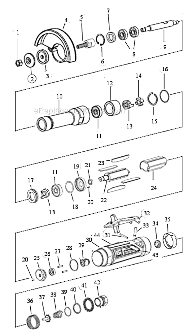 Page A Diagram and Parts List for 52376 Type 1 Dynabrade Grinder