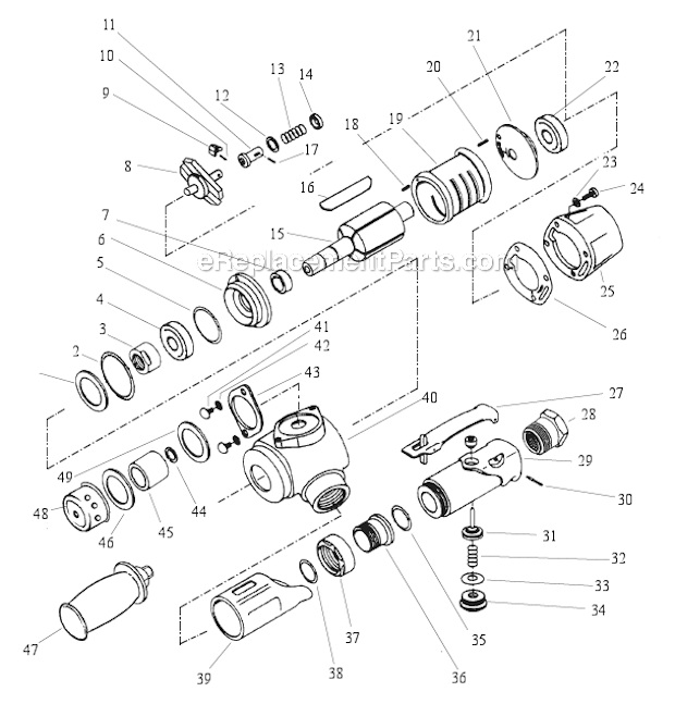 Page A Diagram and Parts List for 52455  Dynabrade Grinder
