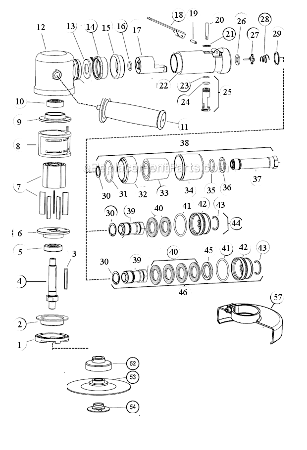 Page A Diagram and Parts List for 52515  Dynabrade Sander Polisher