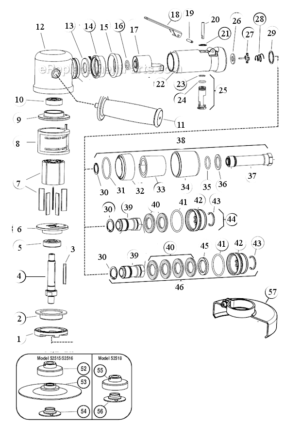 Page A Diagram and Parts List for 52518  Dynabrade Sander Polisher