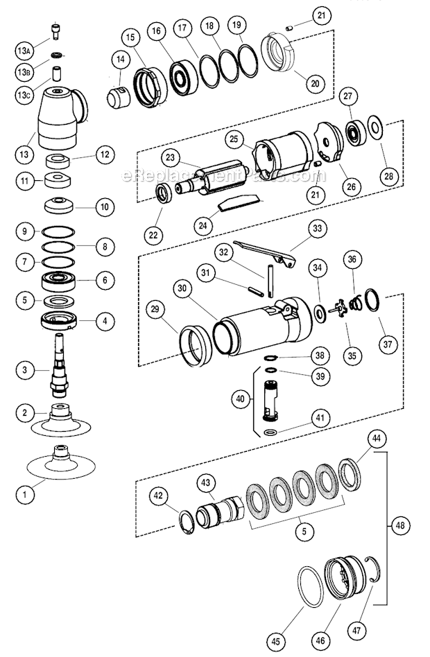 Page A Diagram and Parts List for 52542  Dynabrade Sander Polisher