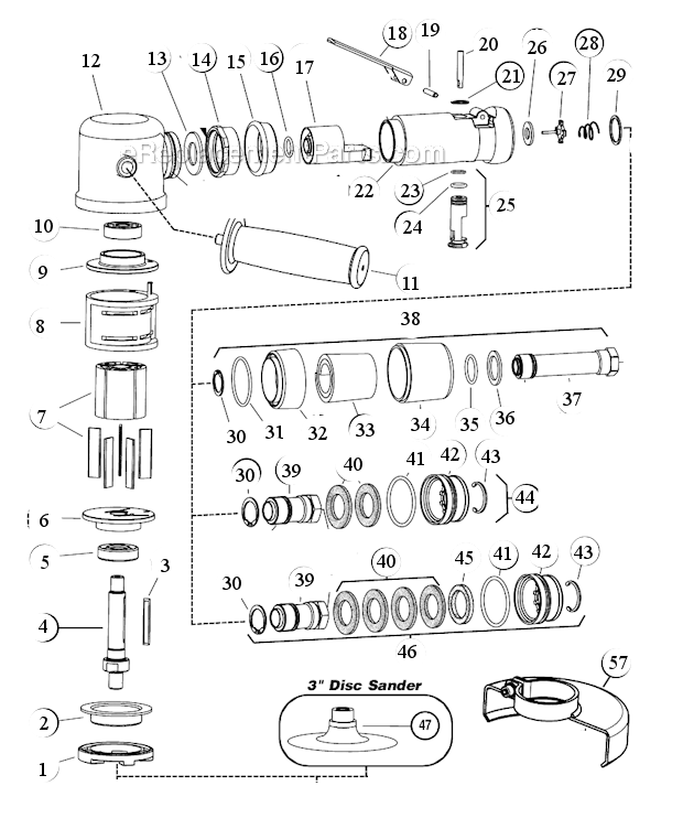 Page A Diagram and Parts List for 52558  Dynabrade Sander Polisher