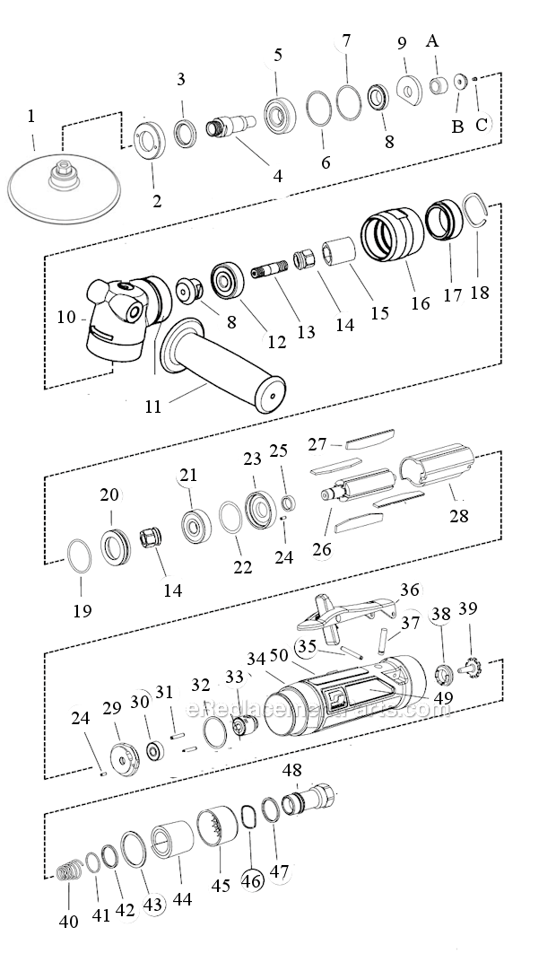 Page A Diagram and Parts List for 52560  Dynabrade Sander Polisher