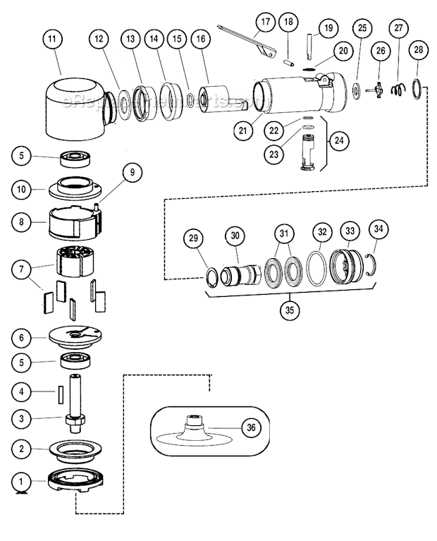 Page A Diagram and Parts List for 52595  Dynabrade Sander Polisher