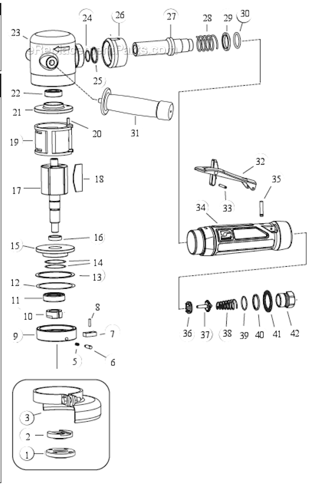 Page A Diagram and Parts List for 52620  Dynabrade Grinder