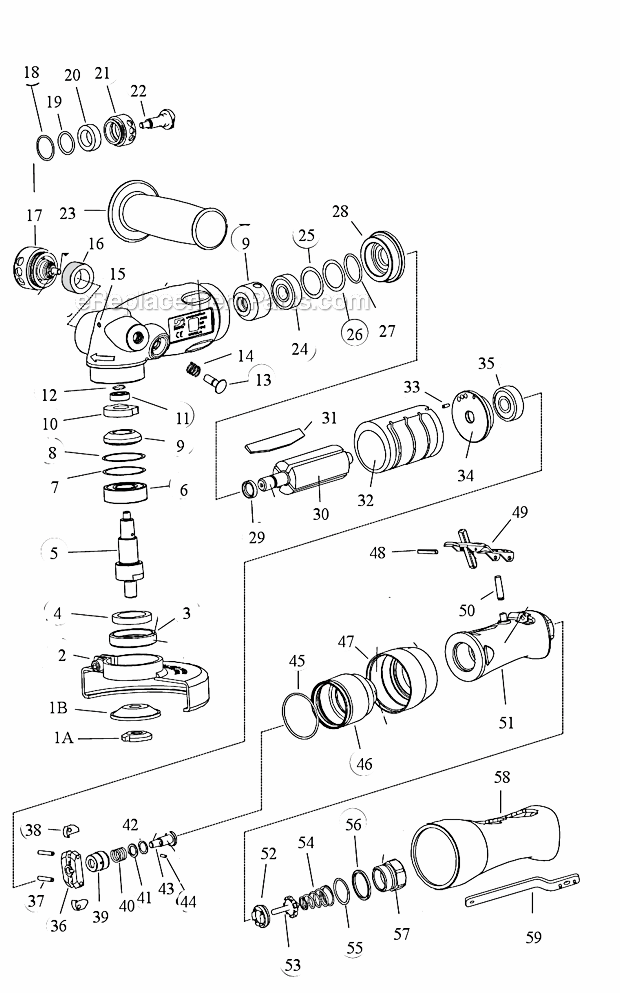 Page A Diagram and Parts List for 52636  Dynabrade Angle Grinder