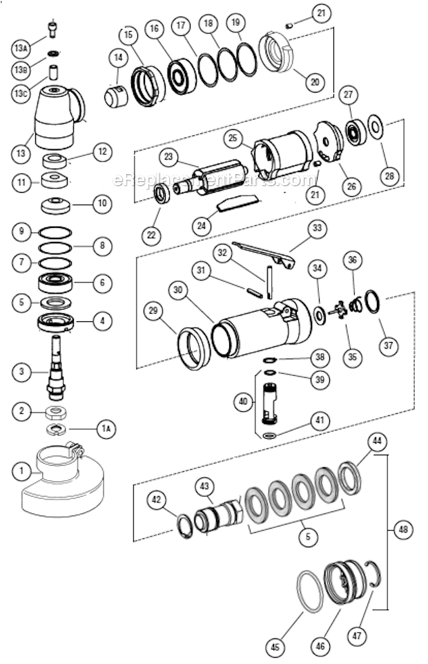 Page A Diagram and Parts List for 52712  Dynabrade Grinder