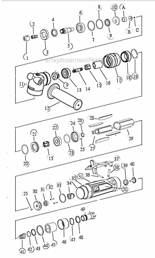 Page A Diagram and Parts List for 52732  Dynabrade Grinder
