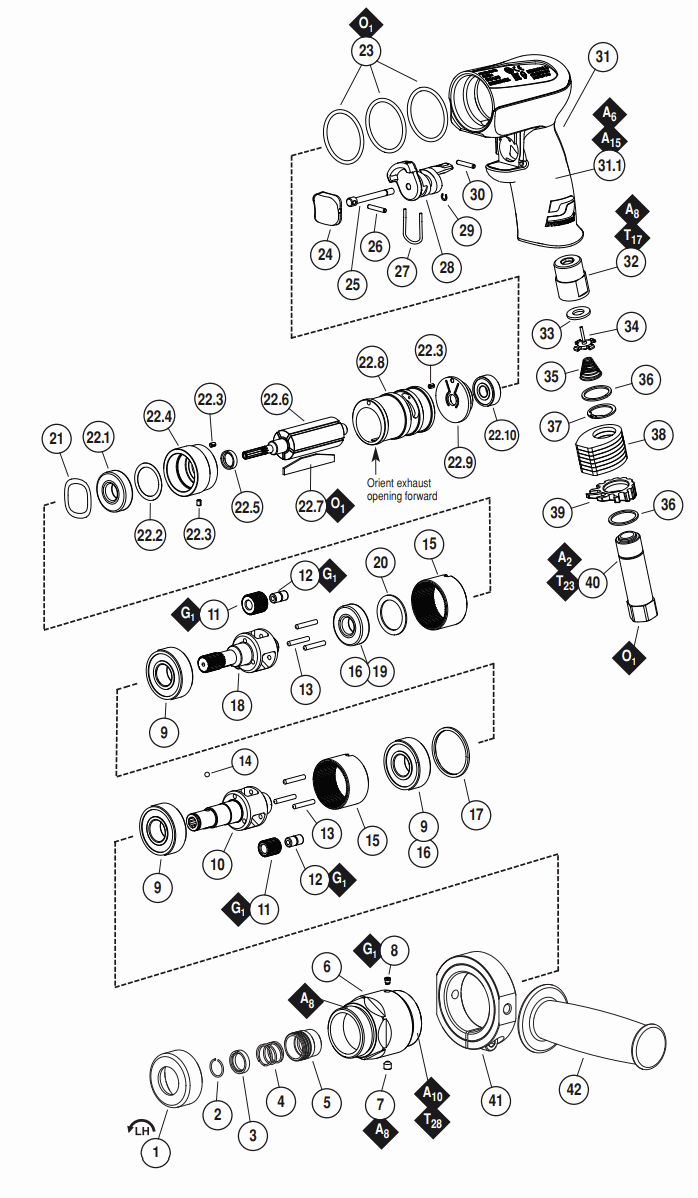 Section 1 Diagram and Parts List for 53472  Dynabrade Drill