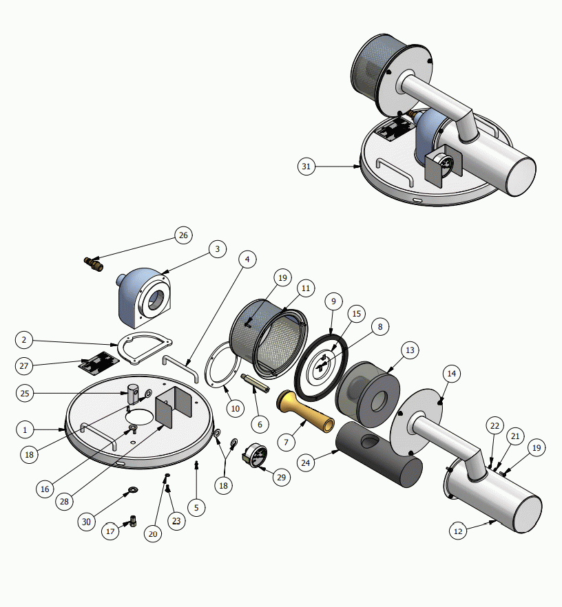 POWER HEAD Diagram and Parts List for SS-20DTMFS  Dynabrade Dust Collector