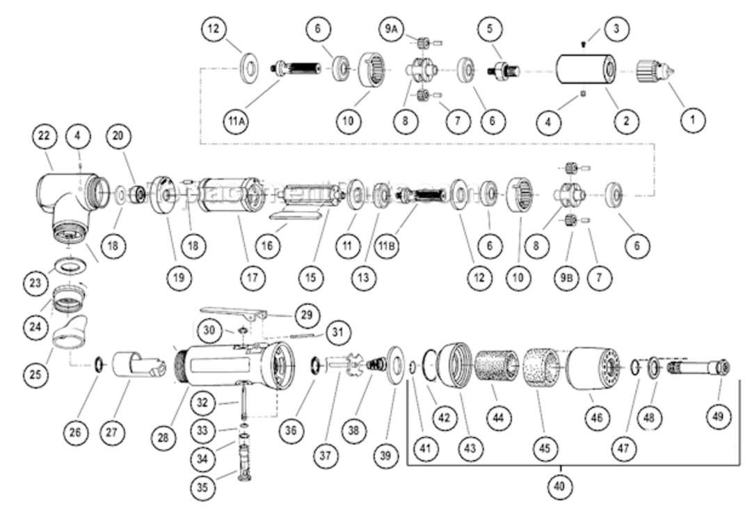 Page A Diagram and Parts List for 53071  Dynabrade Drill