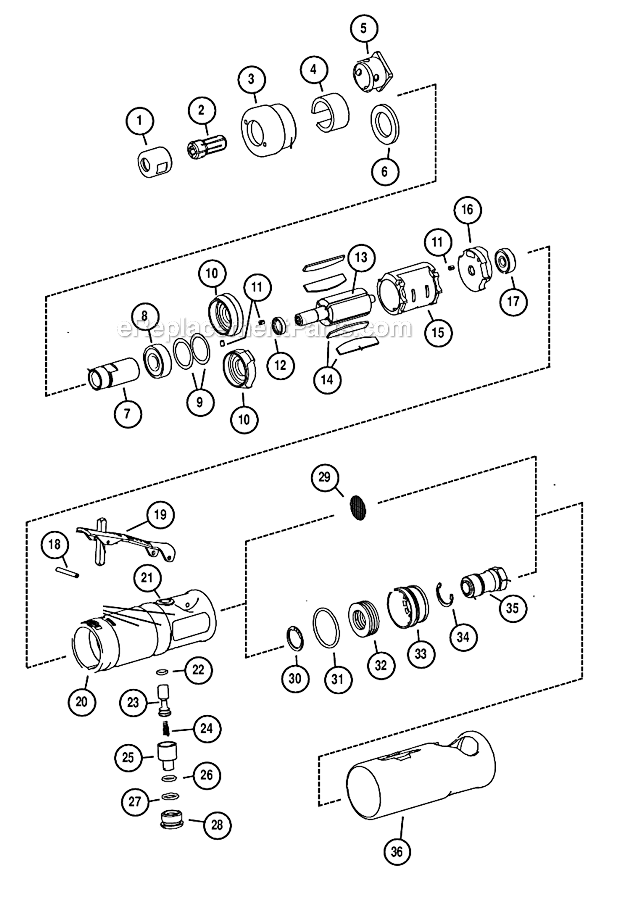 Page A Diagram and Parts List for 53808  Dynabrade Grinder
