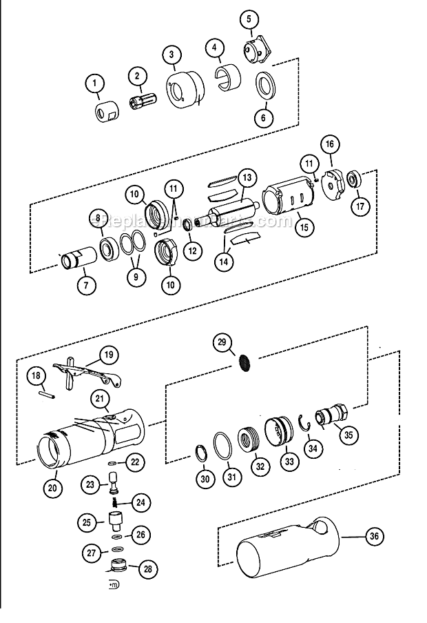 Page A Diagram and Parts List for 53811  Dynabrade Grinder