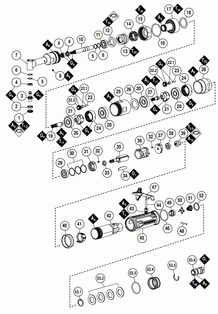 Section 1 Diagram and Parts List for 55580  Dynabrade Drill