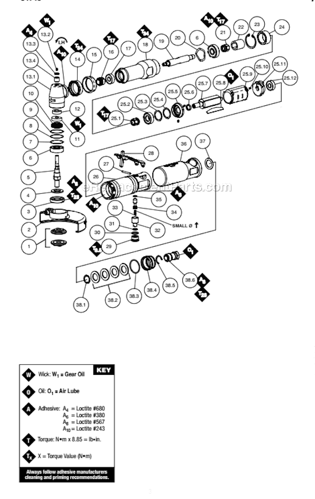 Page A Diagram and Parts List for 54746  Dynabrade Grinder