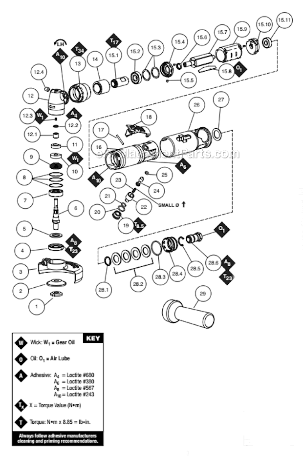 Page A Diagram and Parts List for 54787  Dynabrade Angle Grinder