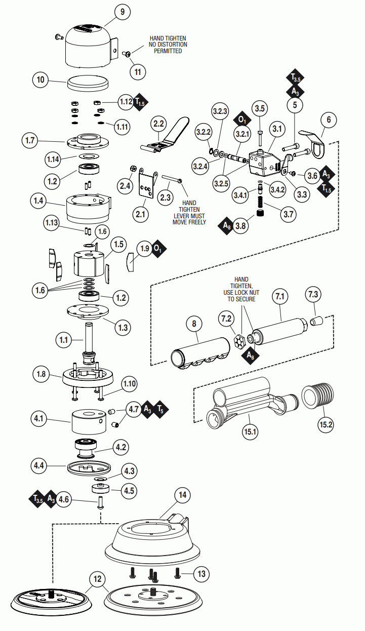 Section 1 Diagram and Parts List for DAQ5  Dynabrade Sander