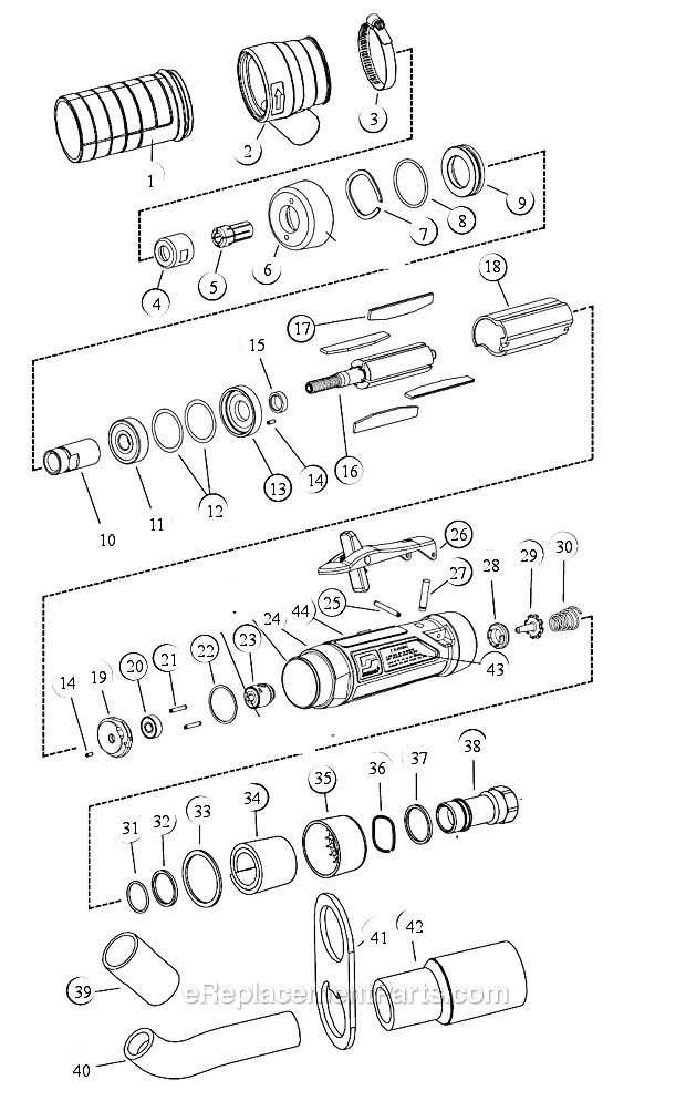 Page A Diagram and Parts List for 56743  Dynabrade Grinder