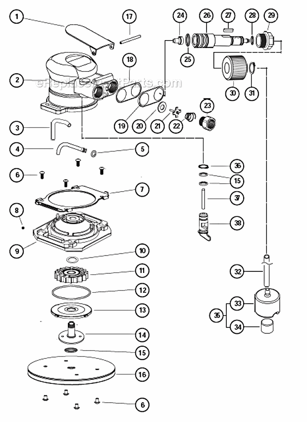 Page A Diagram and Parts List for 57908  Dynabrade Sander Polisher