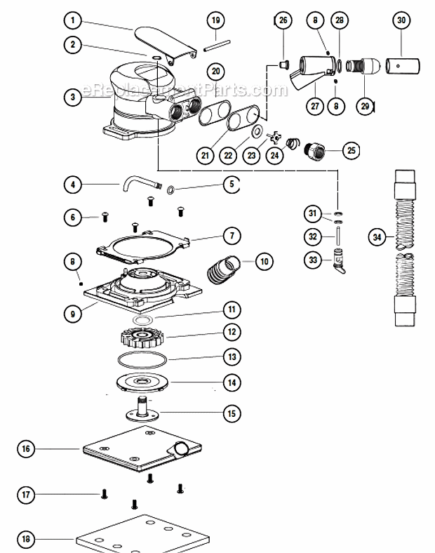 Page A Diagram and Parts List for 58075  Dynabrade Sander Polisher