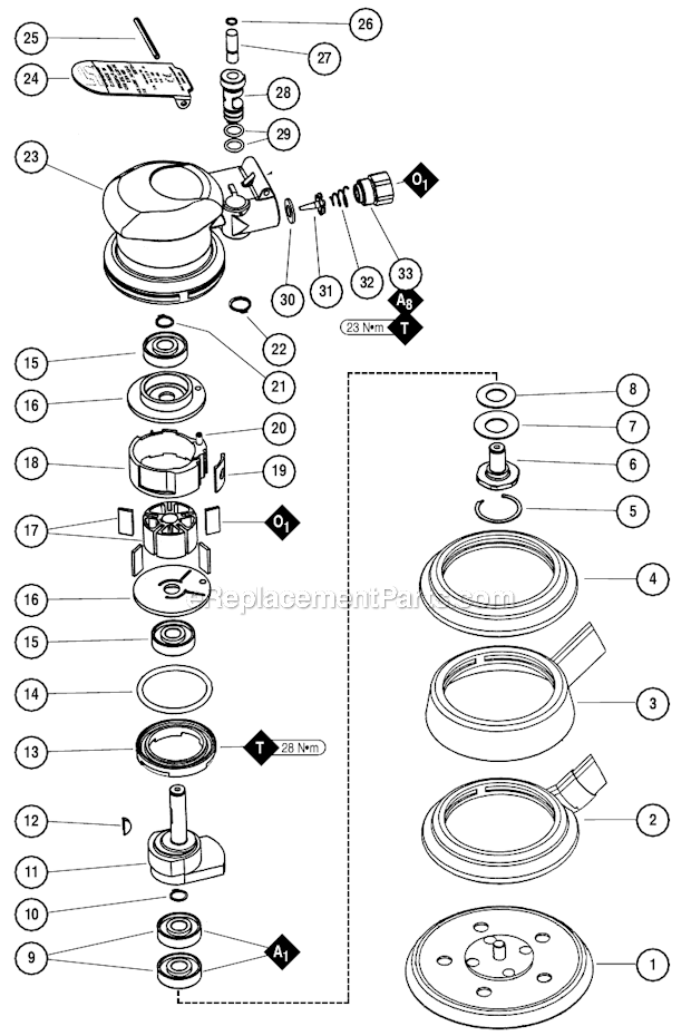 Page B Diagram and Parts List for 58215  Dynabrade Sander Polisher