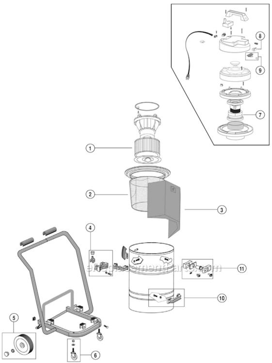 Page B Diagram and Parts List for 61311  Dynabrade Upright Vacuum