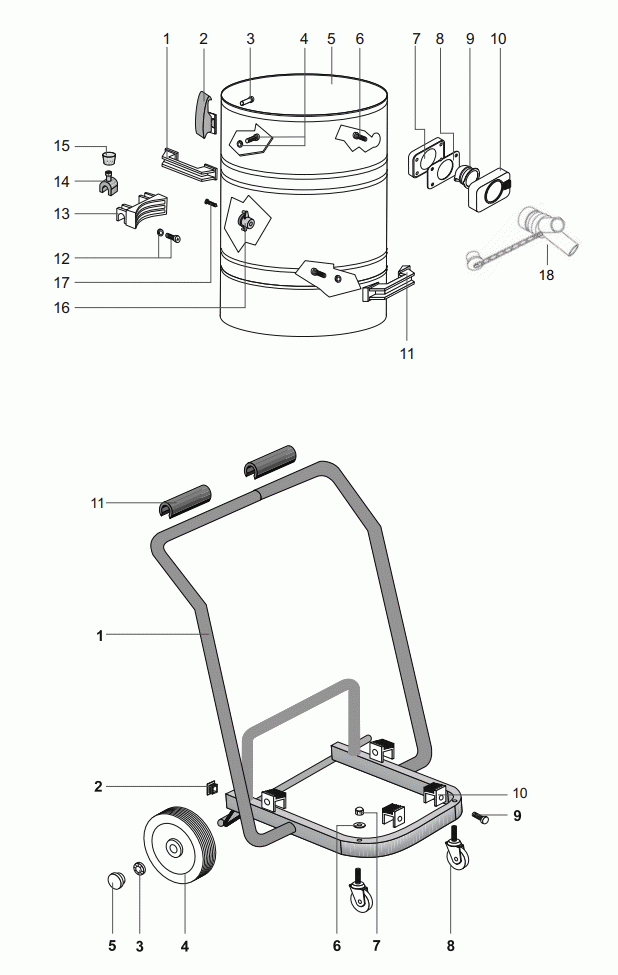 Cart Diagram and Parts List for 61403  Dynabrade Dust Collector
