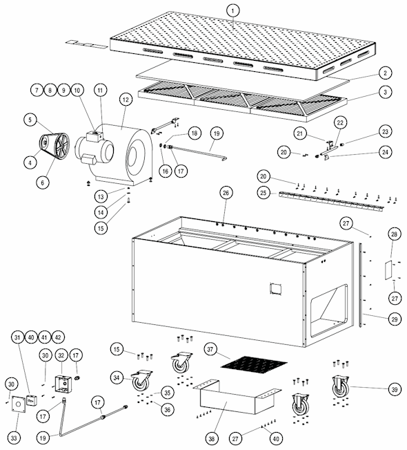 Page A Diagram and Parts List for 64205  Dynabrade Sanding Table