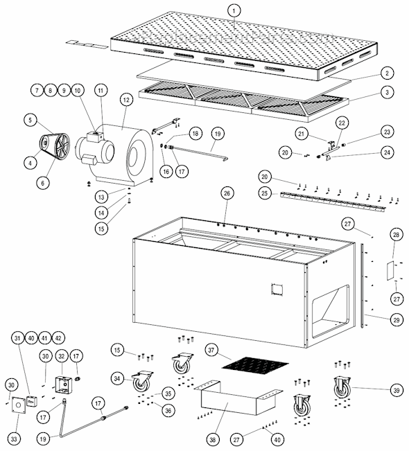 Page A Diagram and Parts List for 64206  Dynabrade Sanding Table