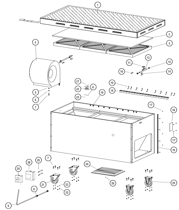 Page A Diagram and Parts List for 64490  Dynabrade Sanding Table