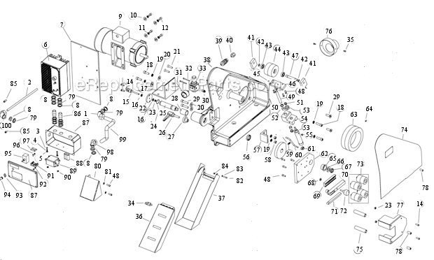 Main Assembly Diagram and Parts List for 64881  Dynabrade Grinder