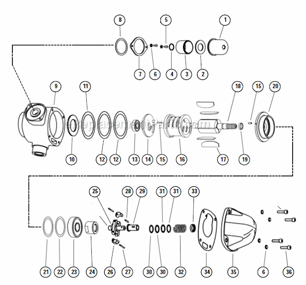 Air Motor Diagram and Parts List for 66402  Dynabrade Grinder
