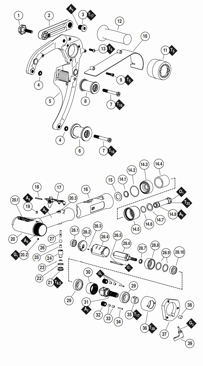 Section 1 Diagram and Parts List for 14360  Dynabrade Belt or Drum Sander