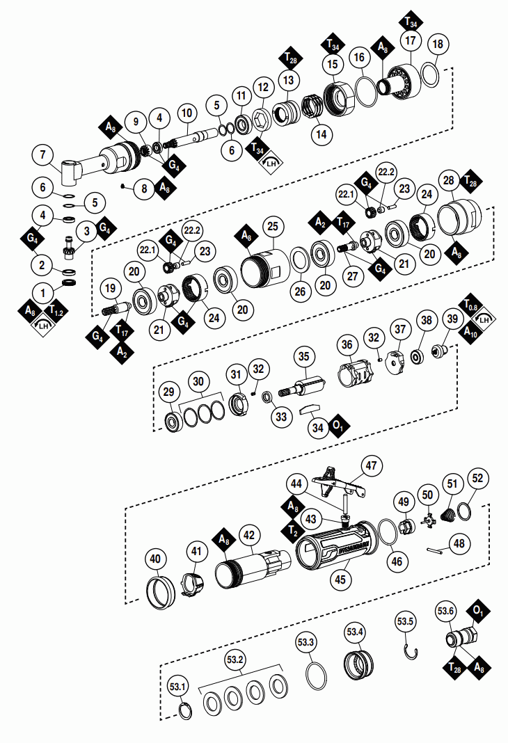 Section 1 Diagram and Parts List for 55584  Dynabrade Drill