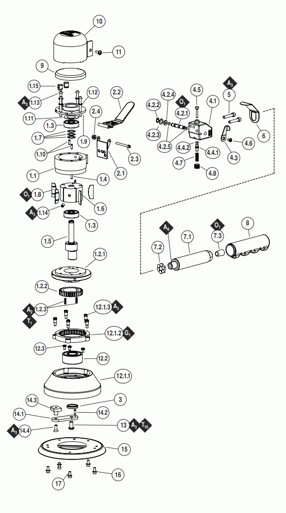Section 1 Diagram and Parts List for 9600  Dynabrade Sander