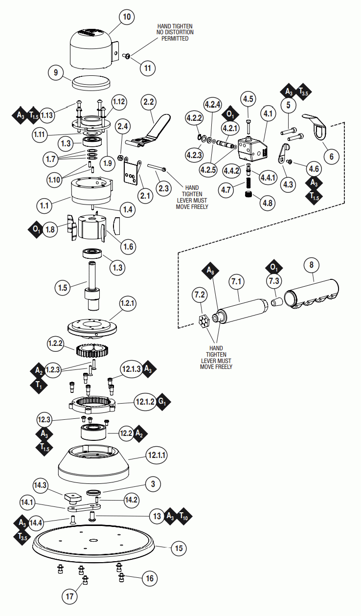 Section 1 Diagram and Parts List for 900  Dynabrade Sander