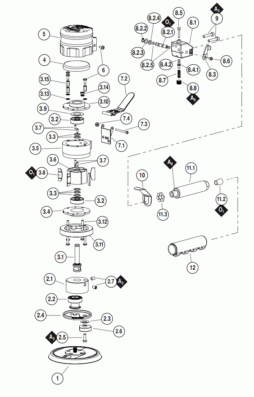 Section 1 Diagram and Parts List for EZQ5  Dynabrade Sander