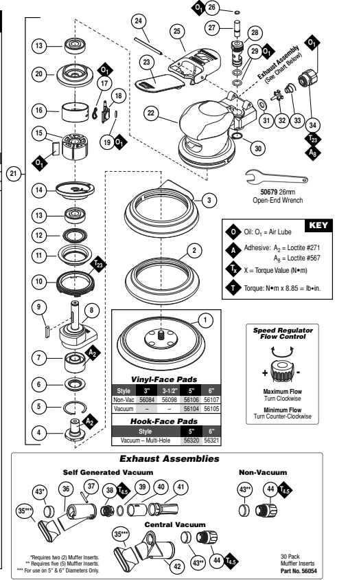 Diagram Diagram and Parts List for DY59020  Dynabrade Orbital or Palm Sander