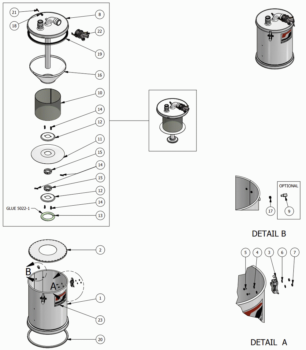 MIDDLE RING Diagram and Parts List for IT-85L  Dynabrade Dust Collector