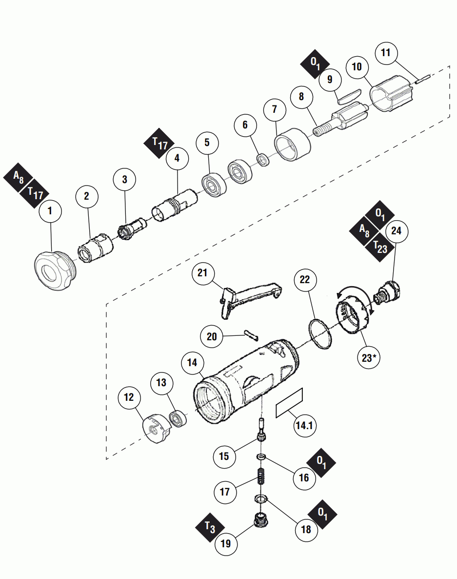 Section 1 Diagram and Parts List for DGS31  Dynabrade Grinder