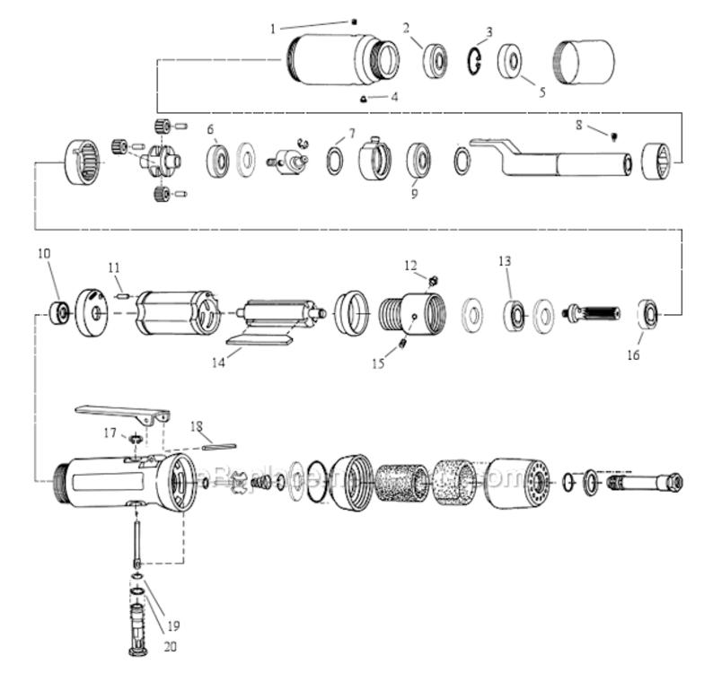 Page A Diagram and Parts List for 96261  Dynabrade Angle Grinder