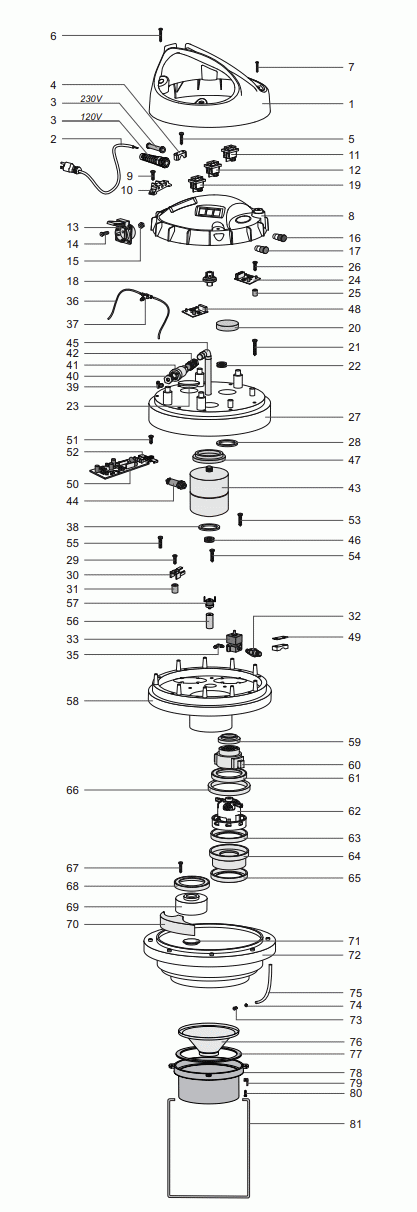 Vacuum Head Diagram and Parts List for 61403  Dynabrade Dust Collector