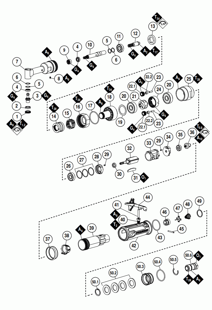 Section 1 Diagram and Parts List for 55586  Dynabrade Drill