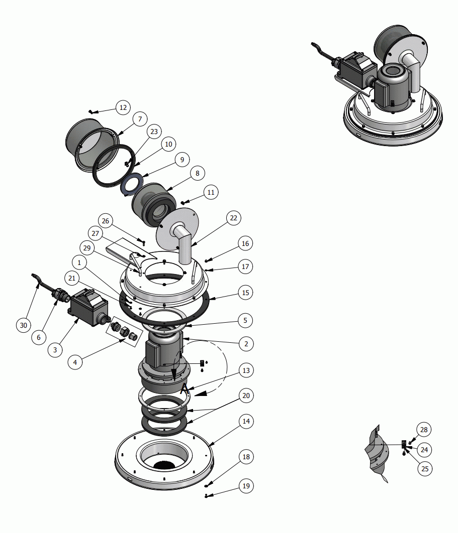 POWER HEAD Diagram and Parts List for EXP1-20DTMFSCSA  Dynabrade Dust Collector