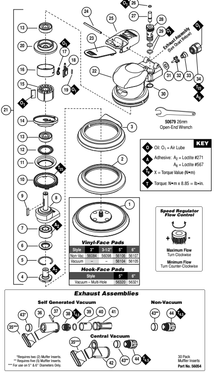 Diagram Diagram and Parts List for DY59025  Dynabrade Orbital or Palm Sander